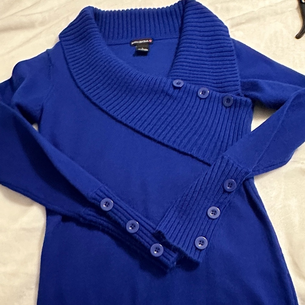 Body Central Royal Blue Sweater Dress with Button Accents Jrs Size L